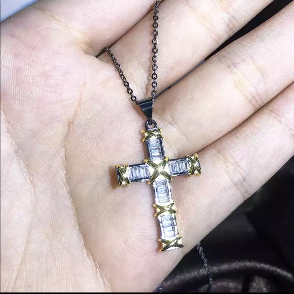 Jewelry - New Two Tone 925 Silver Beautiful Cross Diamond Necklace